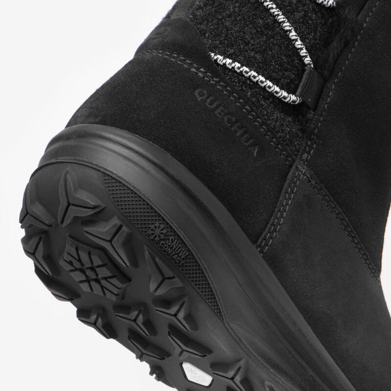 Bottes de randonnée en cuir chaud et imperméable femme, NH500 Mid Leather noir