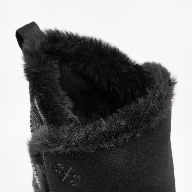 Bottes de randonnée en cuir chaud et imperméable femme, NH500 Mid Leather noir