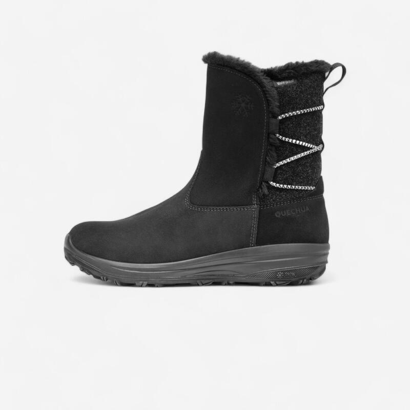 Kadın Outdoor Kar Botu - Su Geçirmez - Deri - Siyah - NH500 Mid