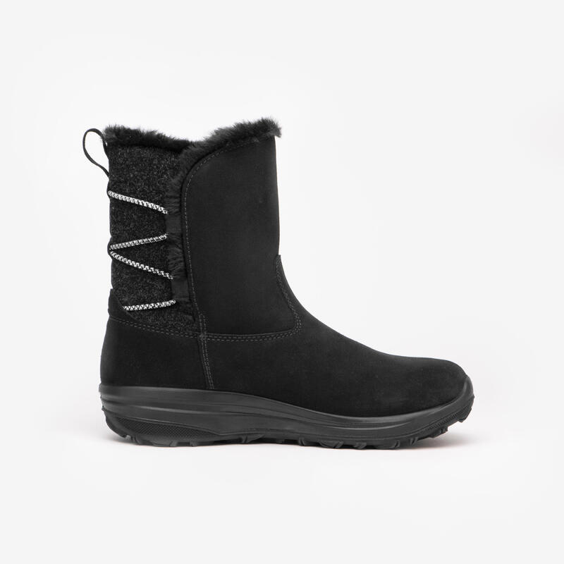 Bottes de randonnée en cuir chaud et imperméable femme, NH500 Mid Leather noir