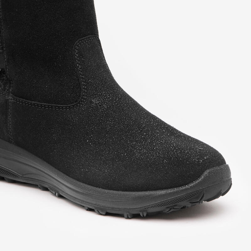 Bottes de randonnée en cuir chaud et imperméable femme, NH500 Mid Leather noir