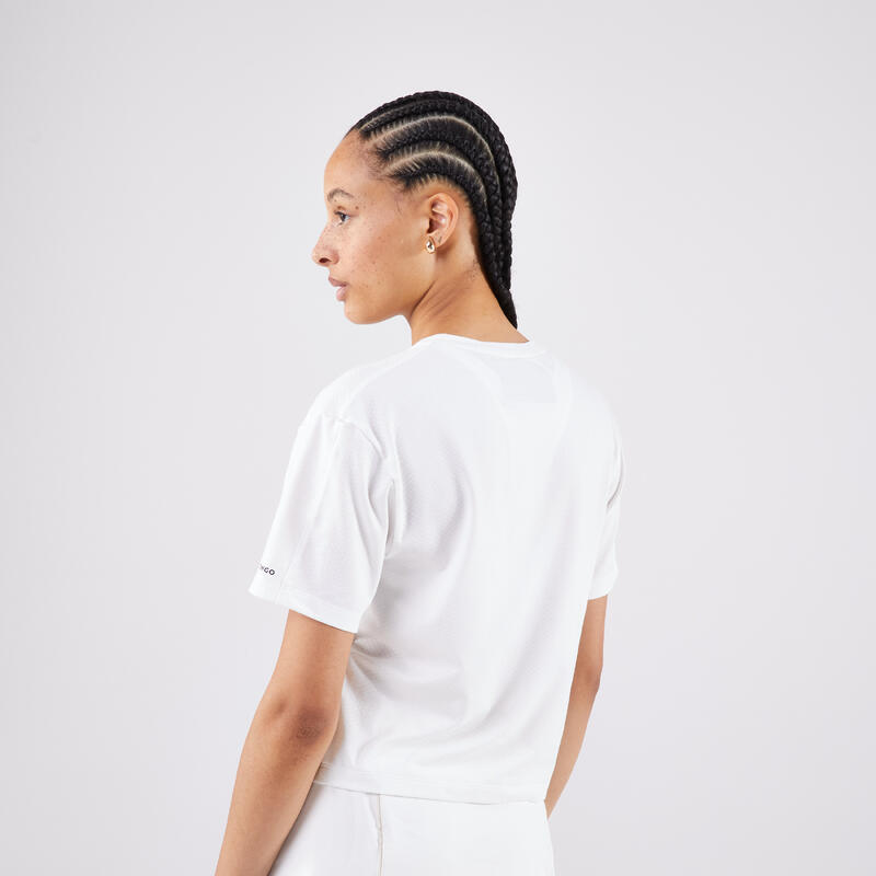T-shirt Tennis Crop Top manches courtes Femme -  T-shirt DRY Crop Top W Greige