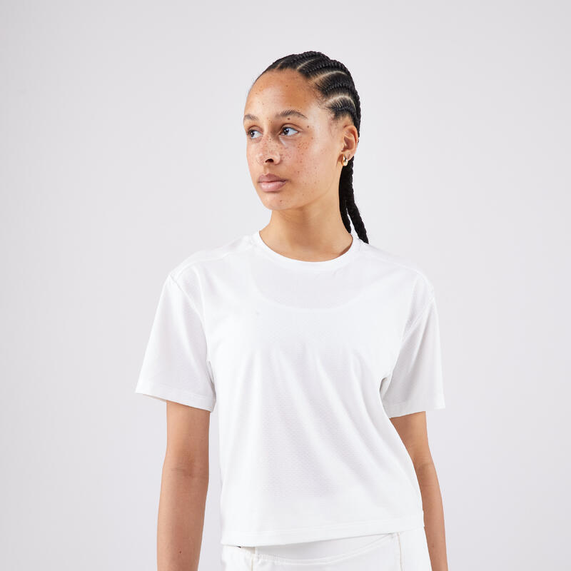 T-shirt Tennis Crop Top manches courtes Femme - T-shirt DRY Crop Top W Greige
