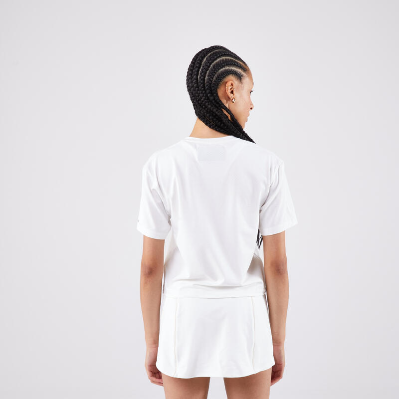 T-shirt Tennis Crop Top manches courtes Femme -  T-shirt DRY Crop Top W Greige