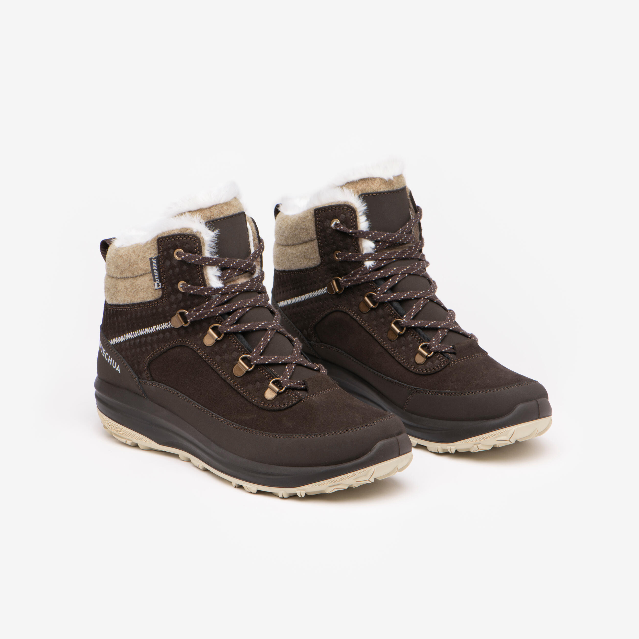 Women’s warm and waterproof snow hiking boots, NH900 - Brown leather