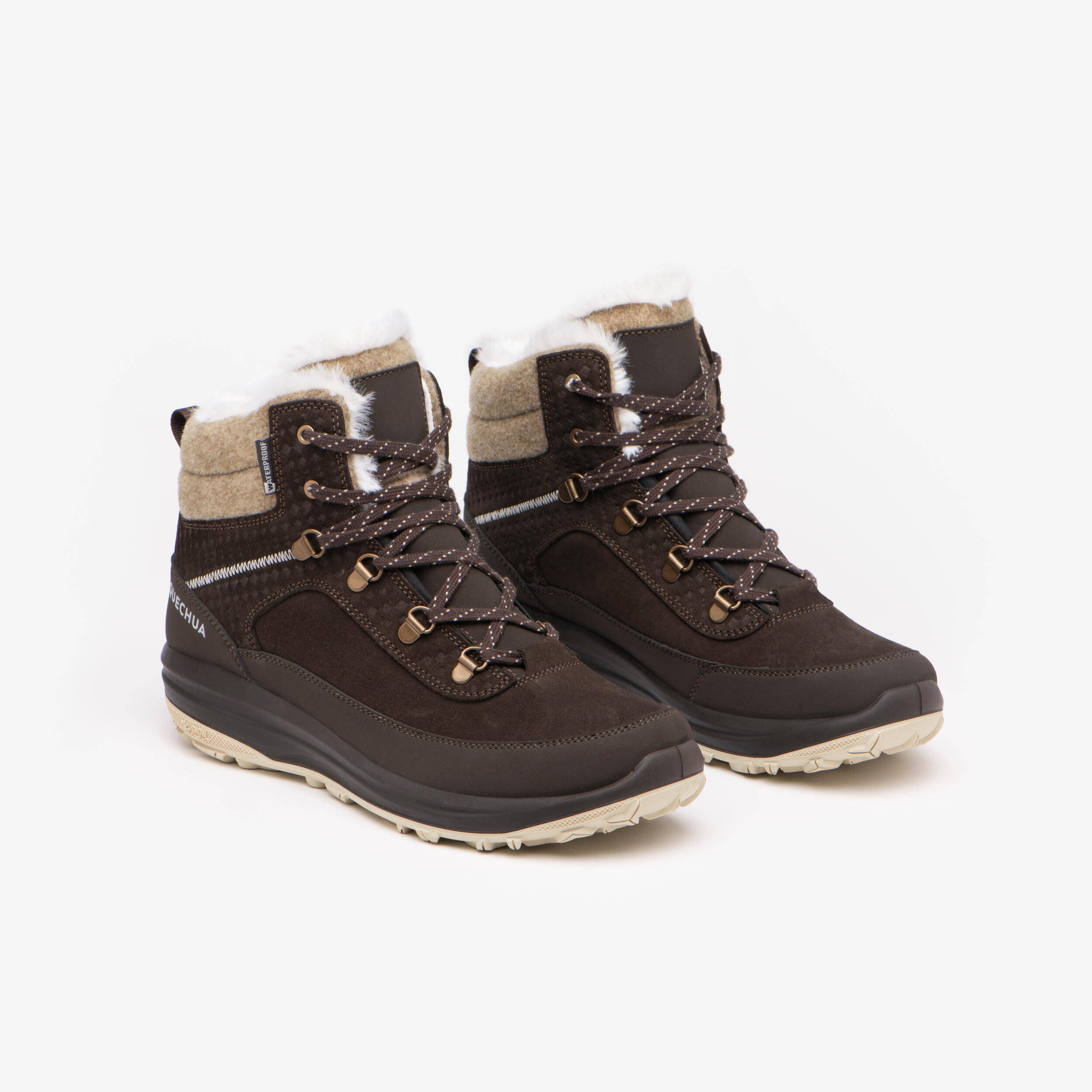 Women’s warm and waterproof snow hiking boots, NH900 - Brown leather -  1