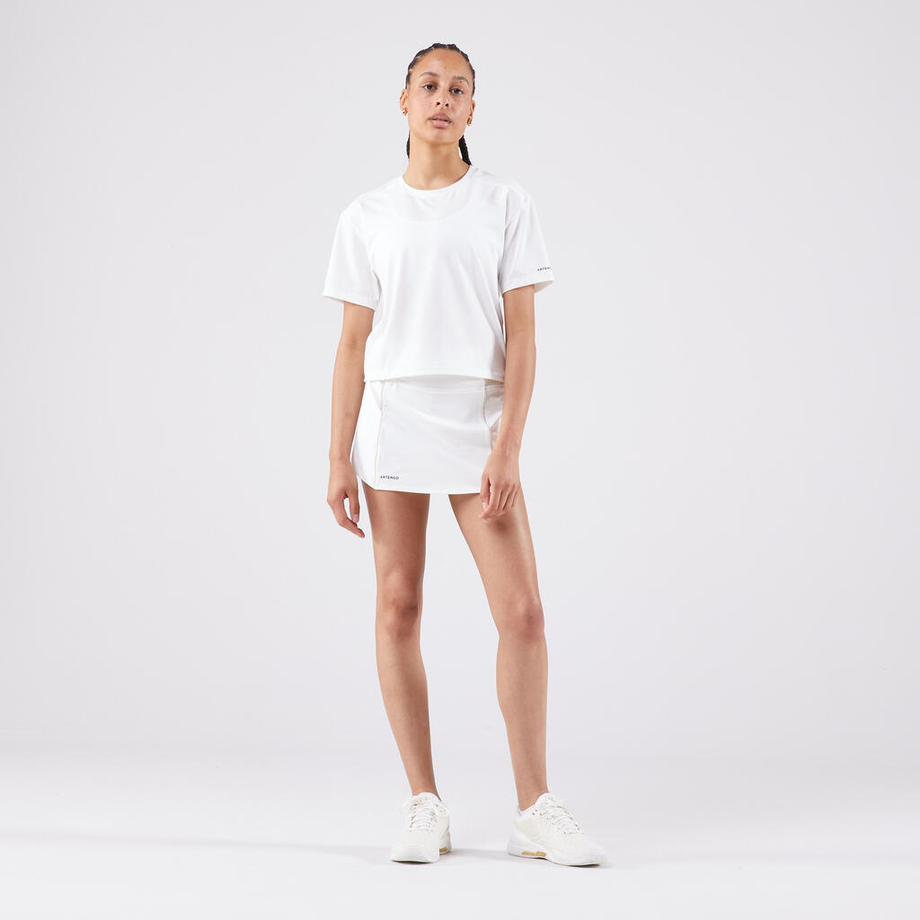 Women's Short-Sleeved Tennis T-Shirt Crop Top Dry - Greige