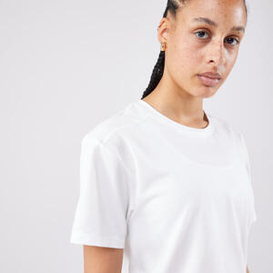 Camiseta tenis Crop Top manga corta Mujer - Camiseta DRY Crop Top W Greige