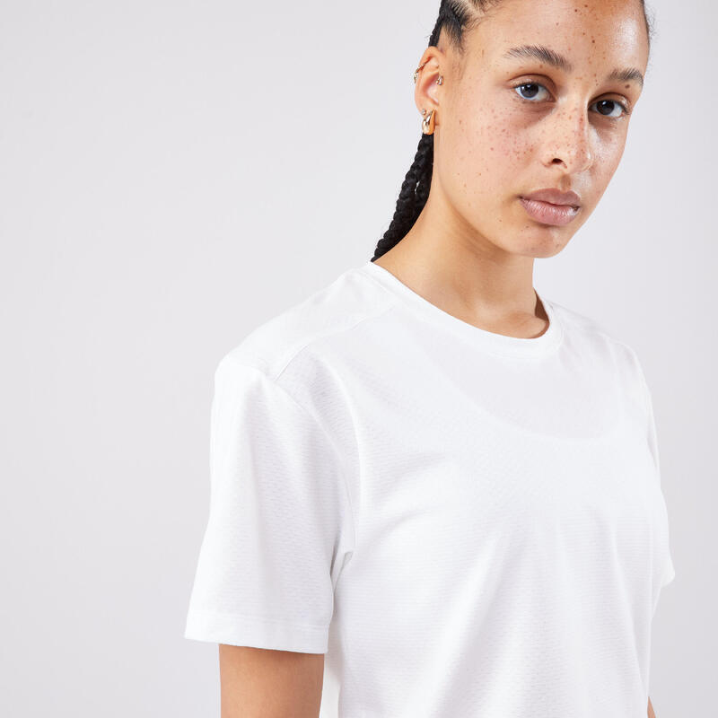 T-shirt Tennis Crop Top manches courtes Femme - T-shirt DRY Crop Top W Greige