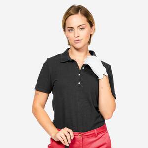 Women golf cotton and polyester short-sleeved polo shirt MW500 black