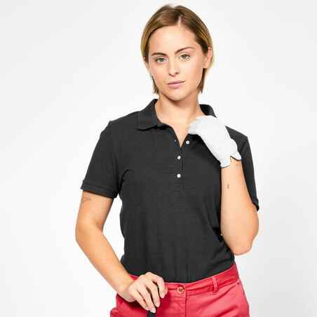 Črna ženska polo majica s kratkimi rokavi za golf WW500 