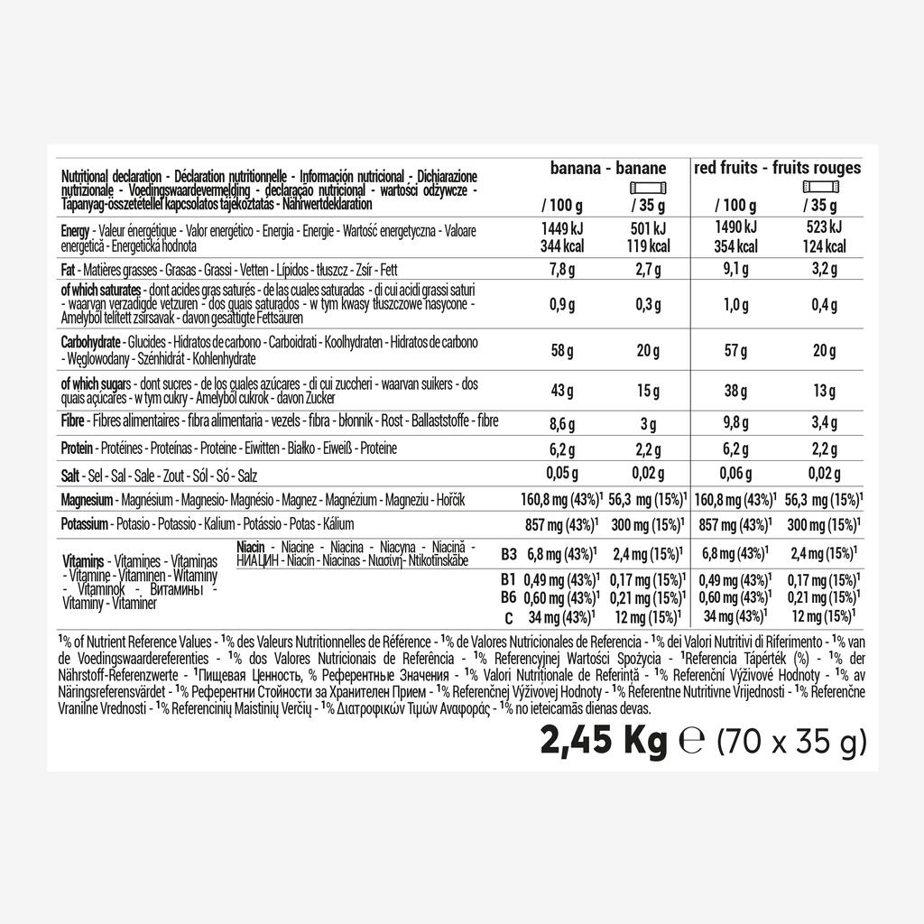 Energinis datulių batonėlis, 70 x 35 g, su bananais ir raudonosiomis uogomis