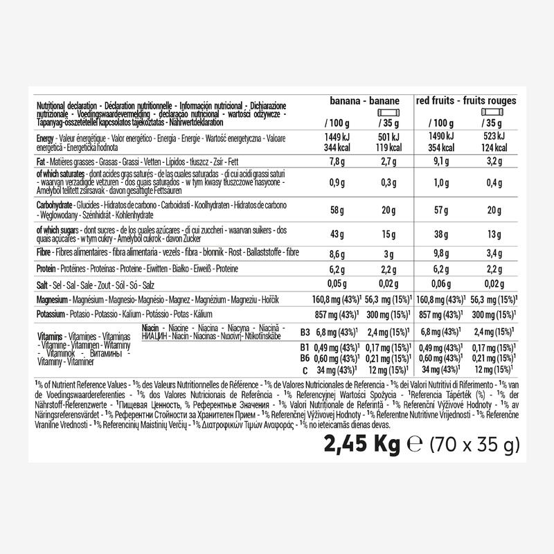 Barra energética de tâmaras 70x35g banana e frutos vermelhos