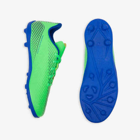 נעלי כדורגל לילדים עם שרוכים 160 AG/FG - כחול נייבי / ירוק