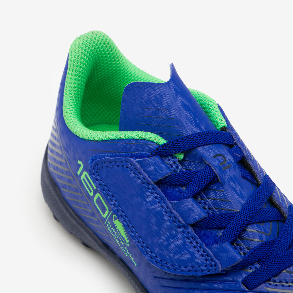 Chaussures de football enfant à scratch 160 easy turf bleu
