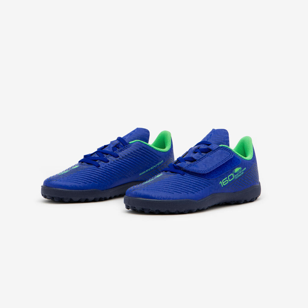 Chaussures de football enfant à scratch 160 easy turf bleu