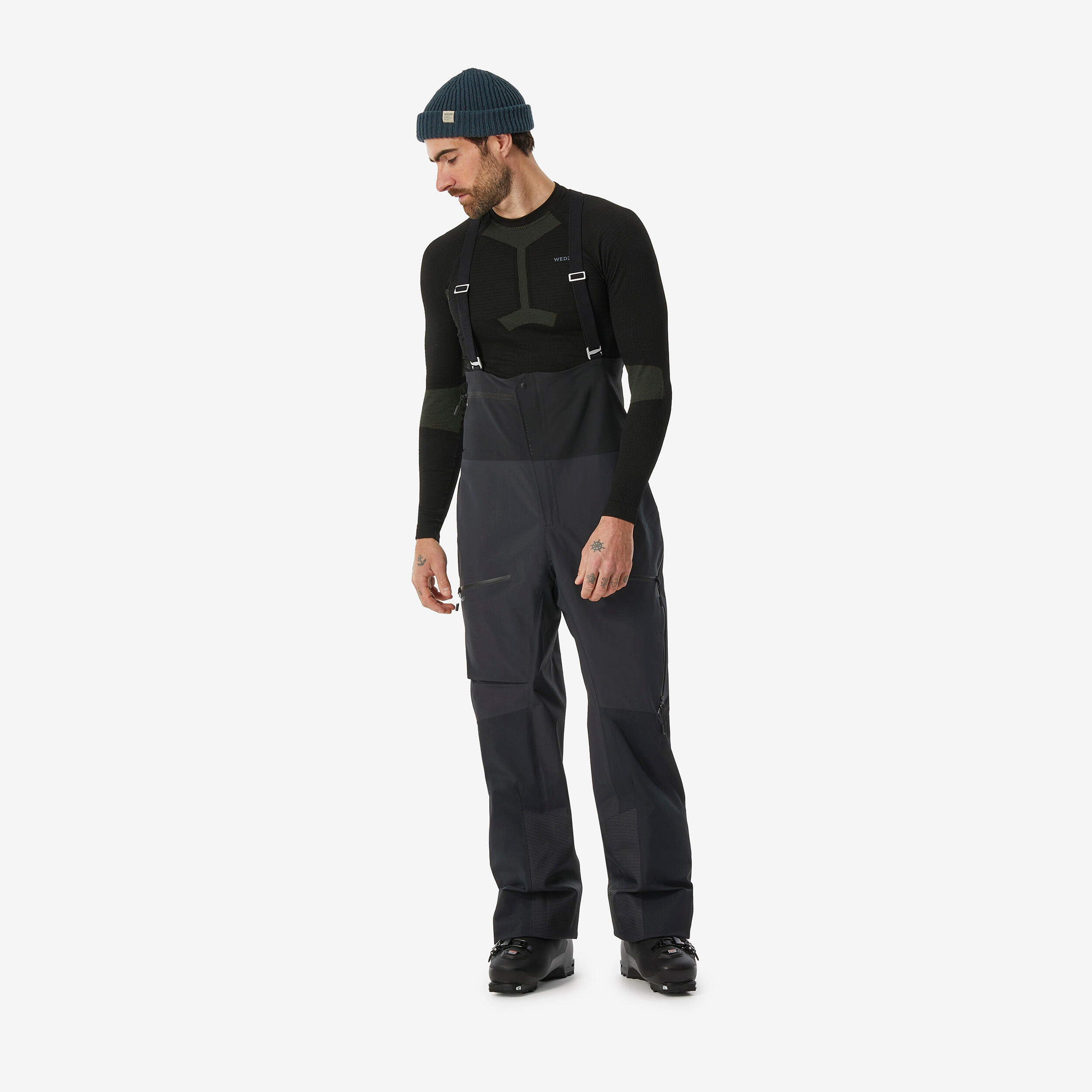 Pantalon tip salopetă de schi impermeabil FR900 Negru Bărbați