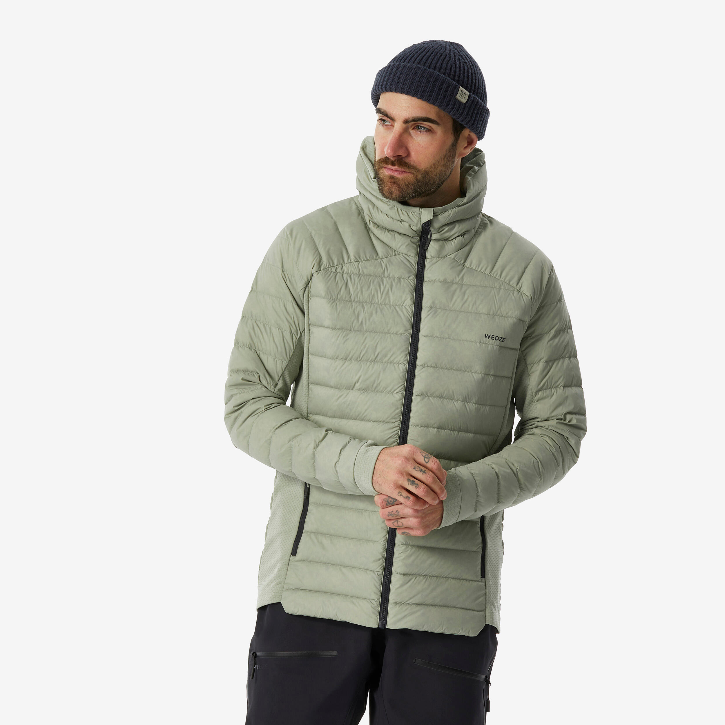 Men's warm and breathable ski down jacket, FR 900 light khaki