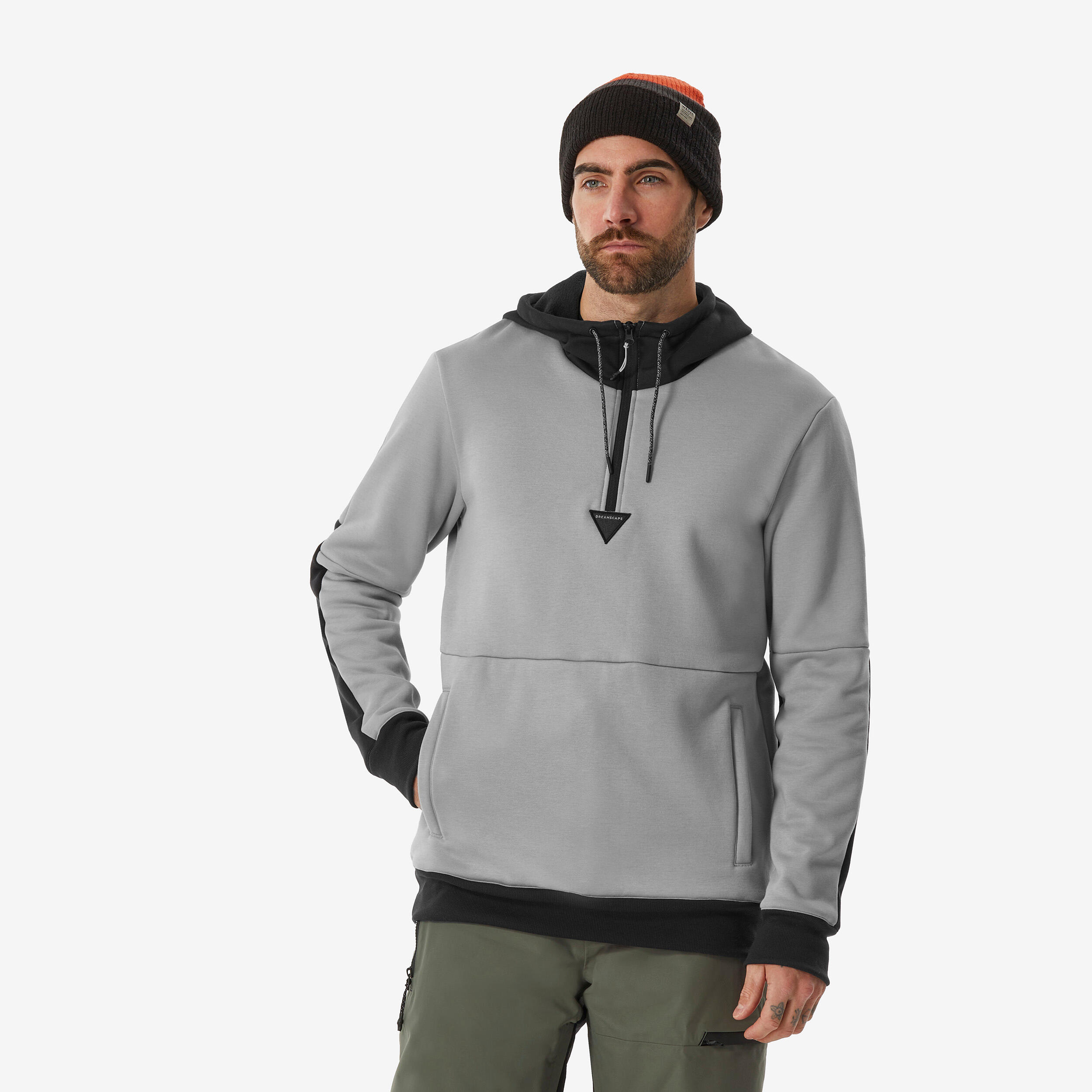 Sweat de snowboard à capuche 1/2 zip chaud et confort homme, 100 gris