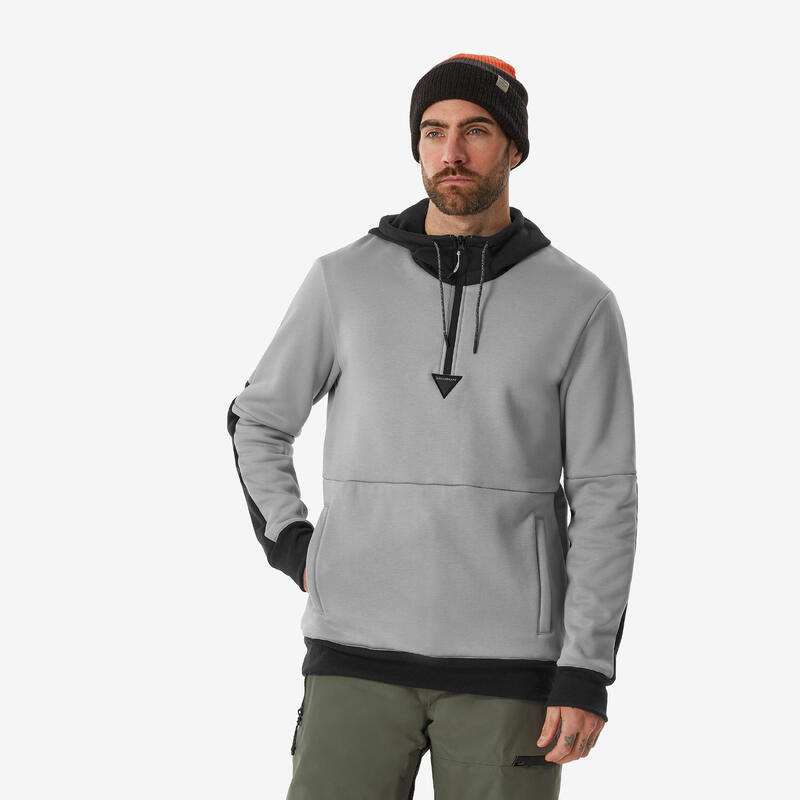 Sudadera con capucha snowboard 1/2 cremallera, cálida y cómoda, hombre 100 gris