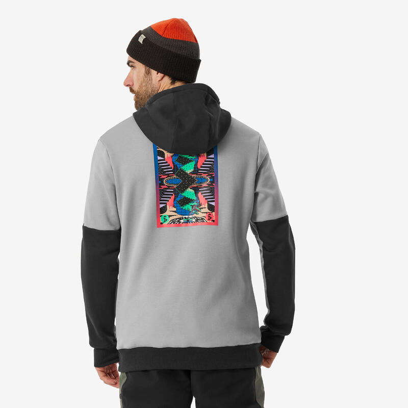 Sudadera con capucha snowboard 1/2 cremallera, cálida y cómoda, hombre 100 gris