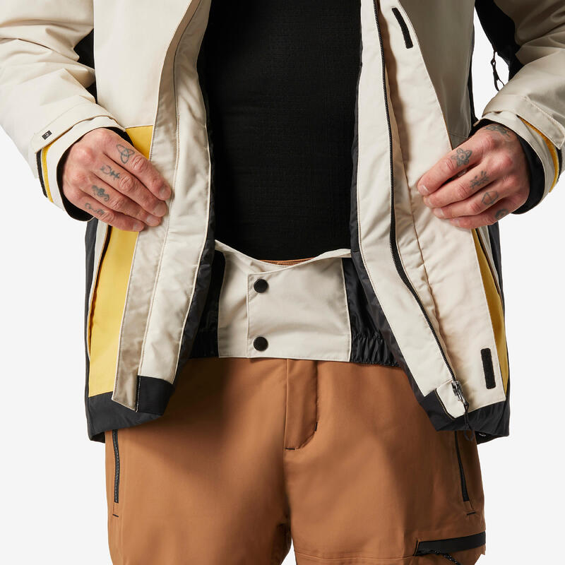 Veste de snowboard chaude et respirante homme, SNB 100 beige et jaune