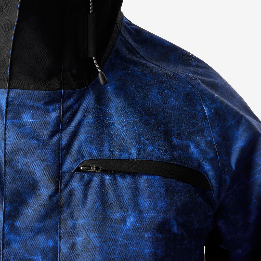 Men's long and warm ski and snowboard jacket, 500  blue pattern