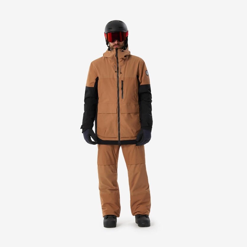 Geacă snowboard călduroasă și rezistentă SNB500 ziprotect maro și negru Bărbați