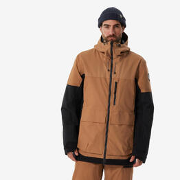 Veste de snowboard chaude et résistante homme, SNB 500 ziprotect camel et noir