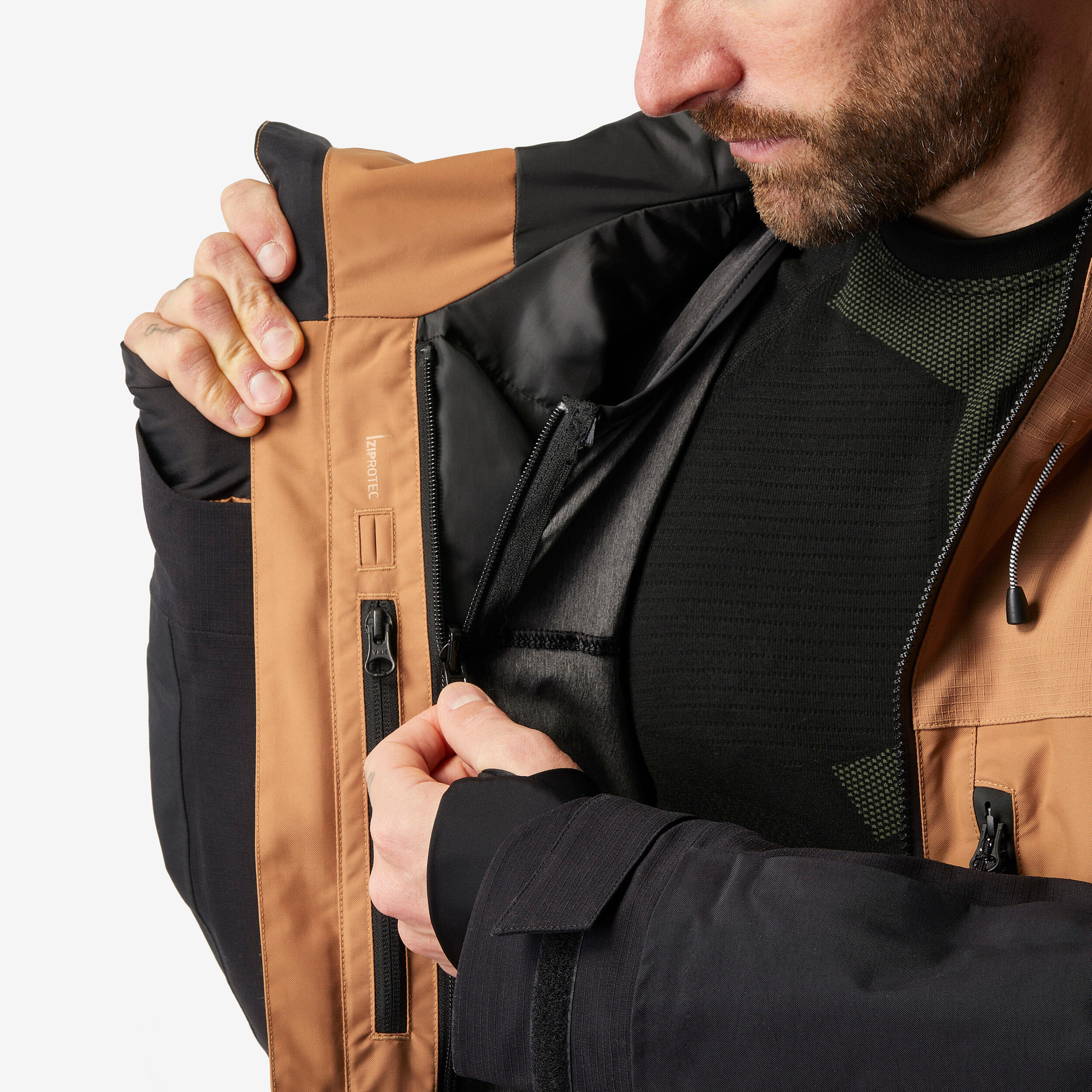 Snowboardjacke Skijacke Herren warm abriebfest - SNB 500 Ziprotec camel/schwarz 8/9