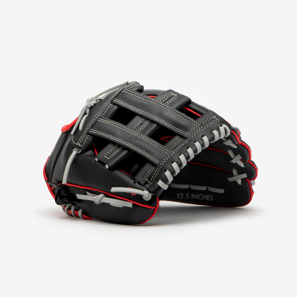 Guante de béisbol de lanzamiento para diestros Adulto - BA100 Negro Rojo