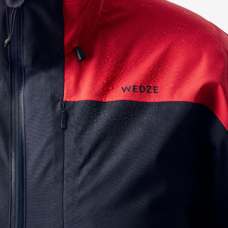 Veste de ski chaude et imperméable homme, 500 bleu marine et rouge