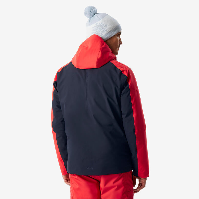 Veste de ski chaude et imperméable homme, 500 bleu marine et rouge