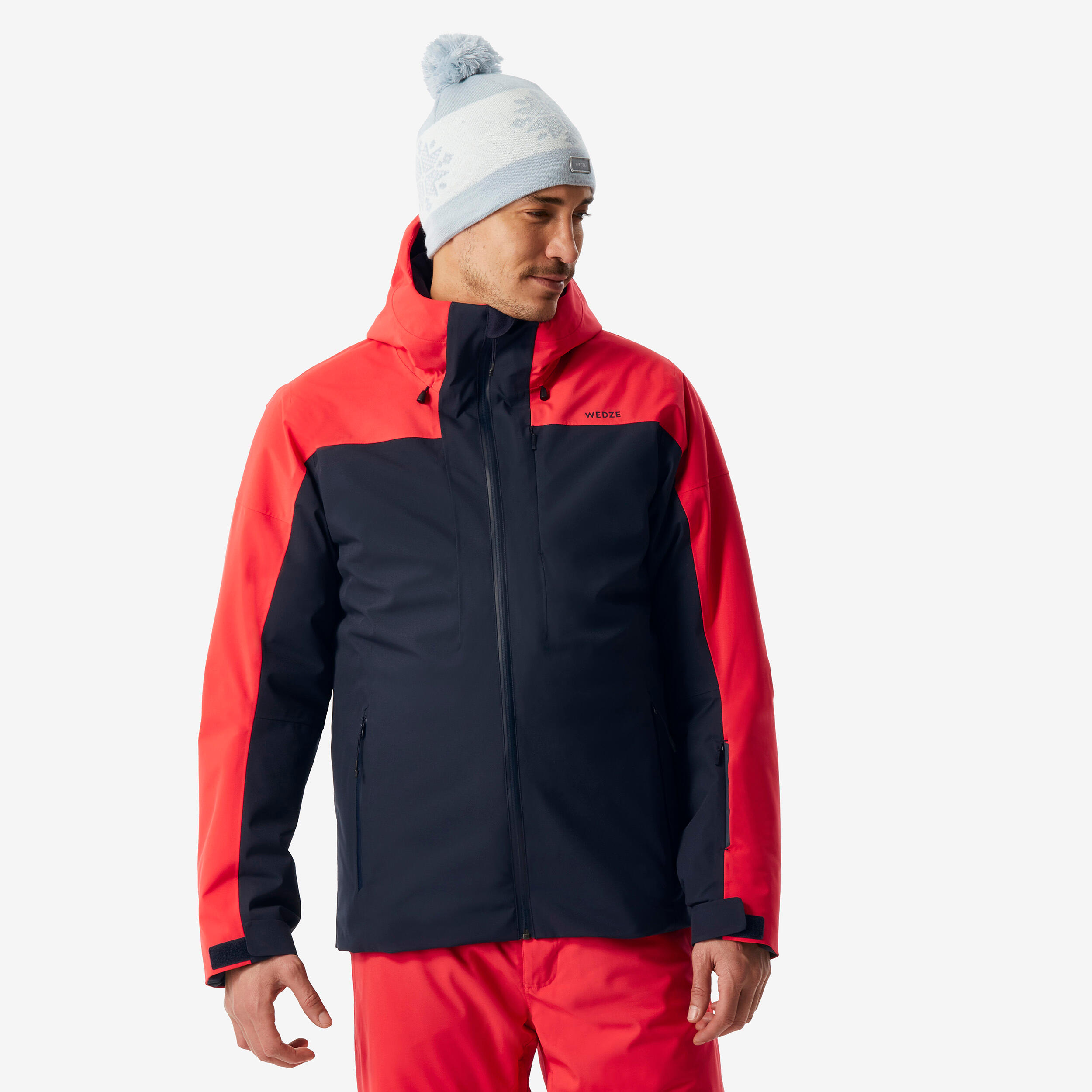 WEDZE Men's warm and waterproof ski and snowboard jacket, JKT 500 red and black