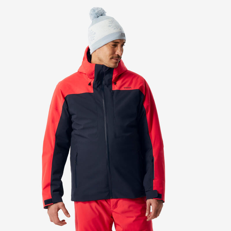 Chaqueta de esquí cálida e impermeable hombre, 500 azul marino y rojo 