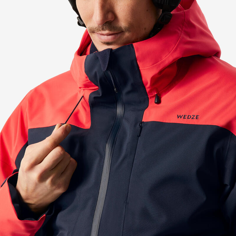 Veste de ski chaude et imperméable homme, 500 bleu marine et rouge