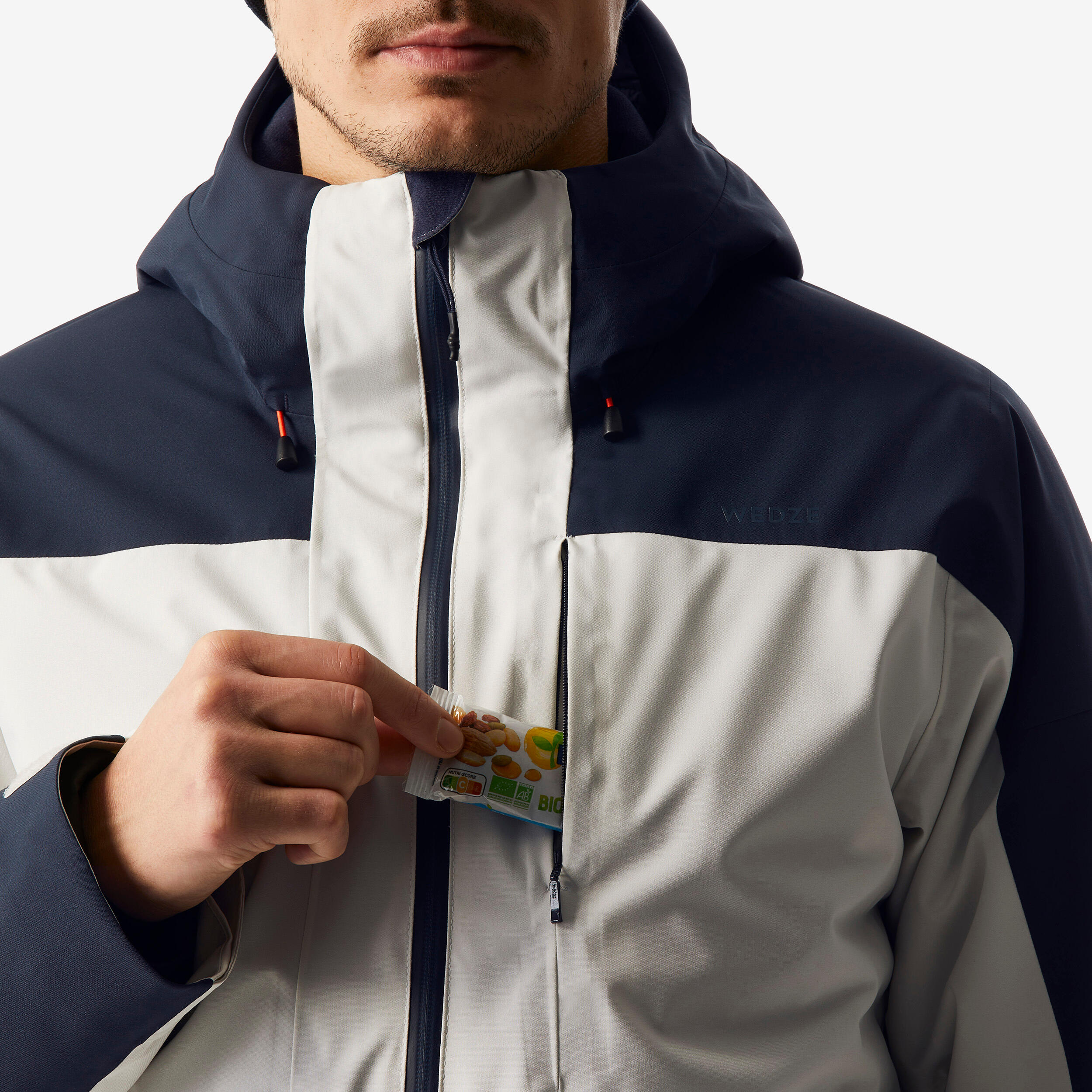 Veste de ski chaude et imperméable homme, 500 gris et bleu marine