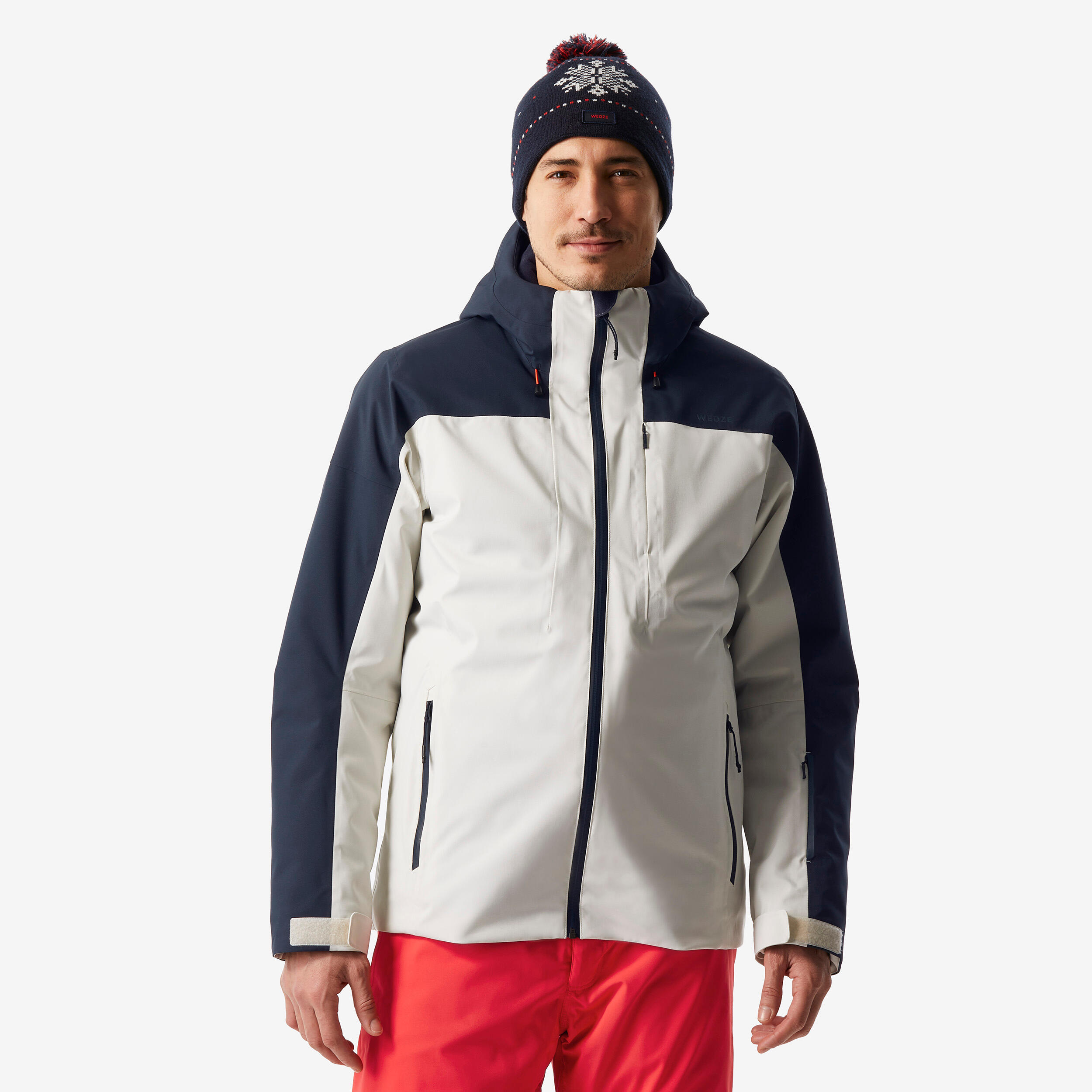 Veste de ski chaude et imperméable homme, 500 gris et bleu marine