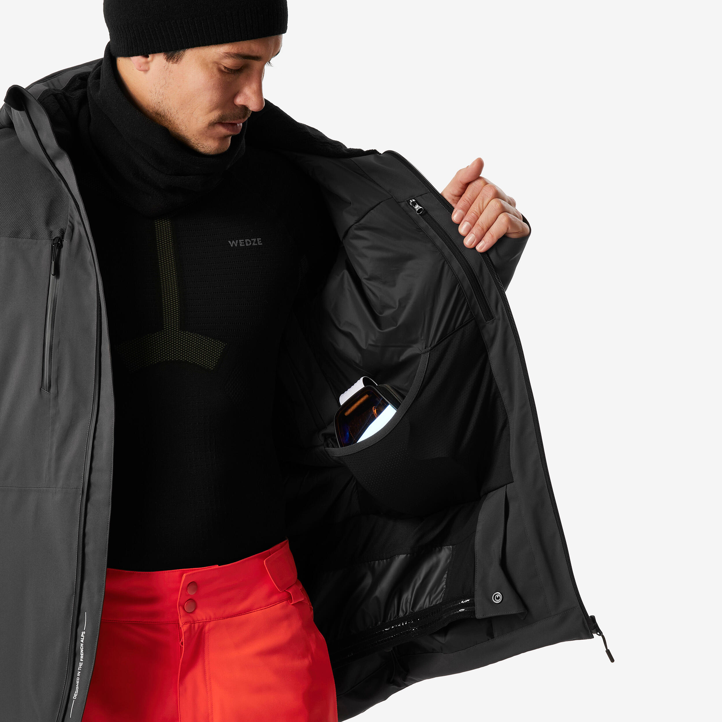 Chaqueta de esquí impermeable y resistente hombre, 500 SPORT negro  5/12