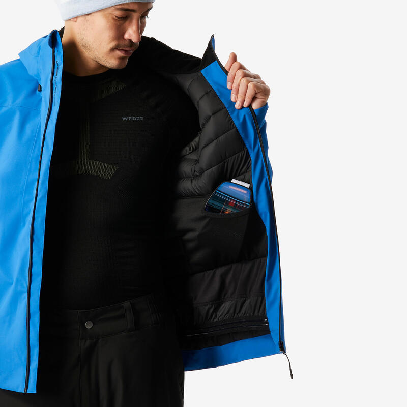 Chaqueta de esquí cálida e impermeable hombre, 500 azul 