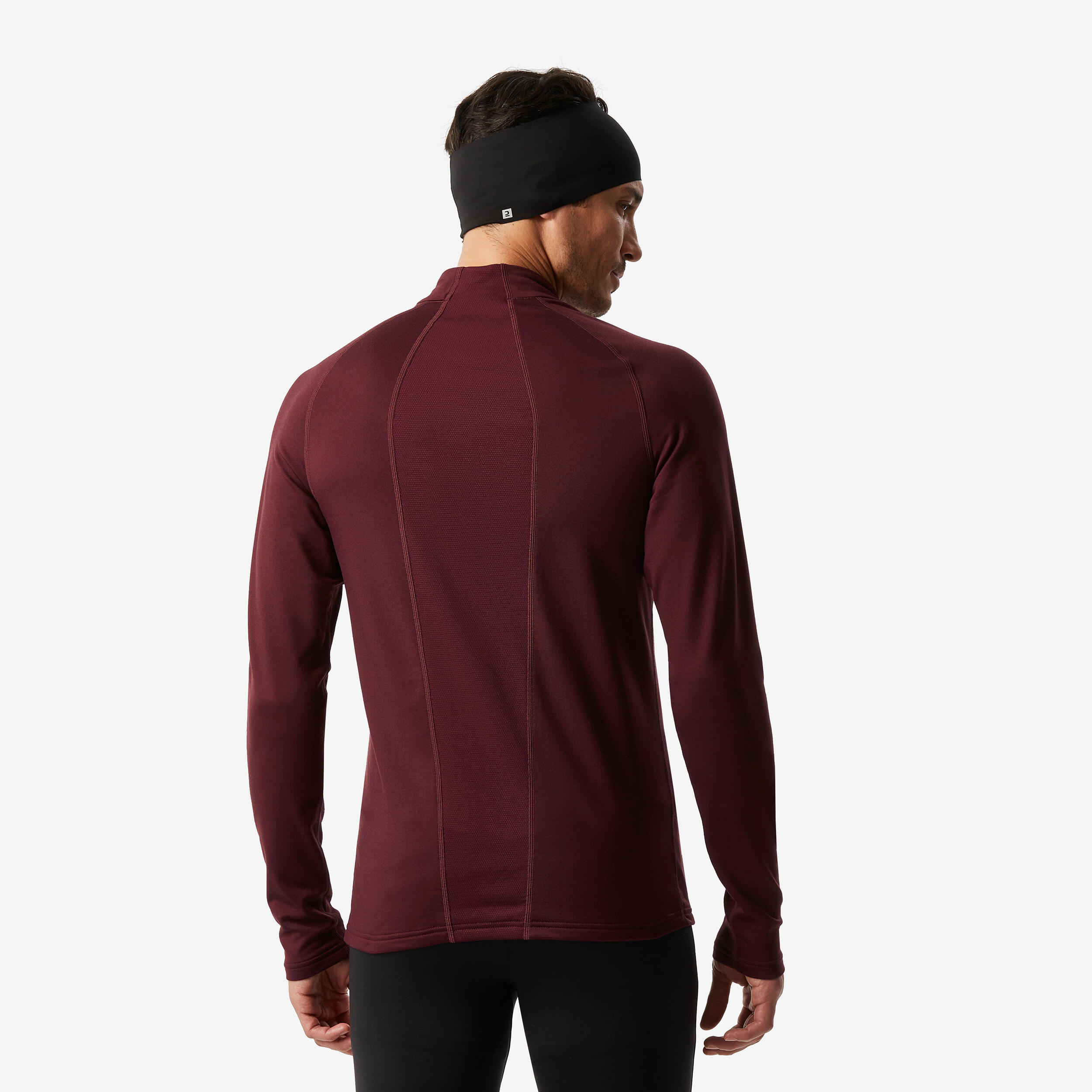 Men s Ski Base Layer Top 1 2 Zip BL 500 Maroon WEDZE Decathlon