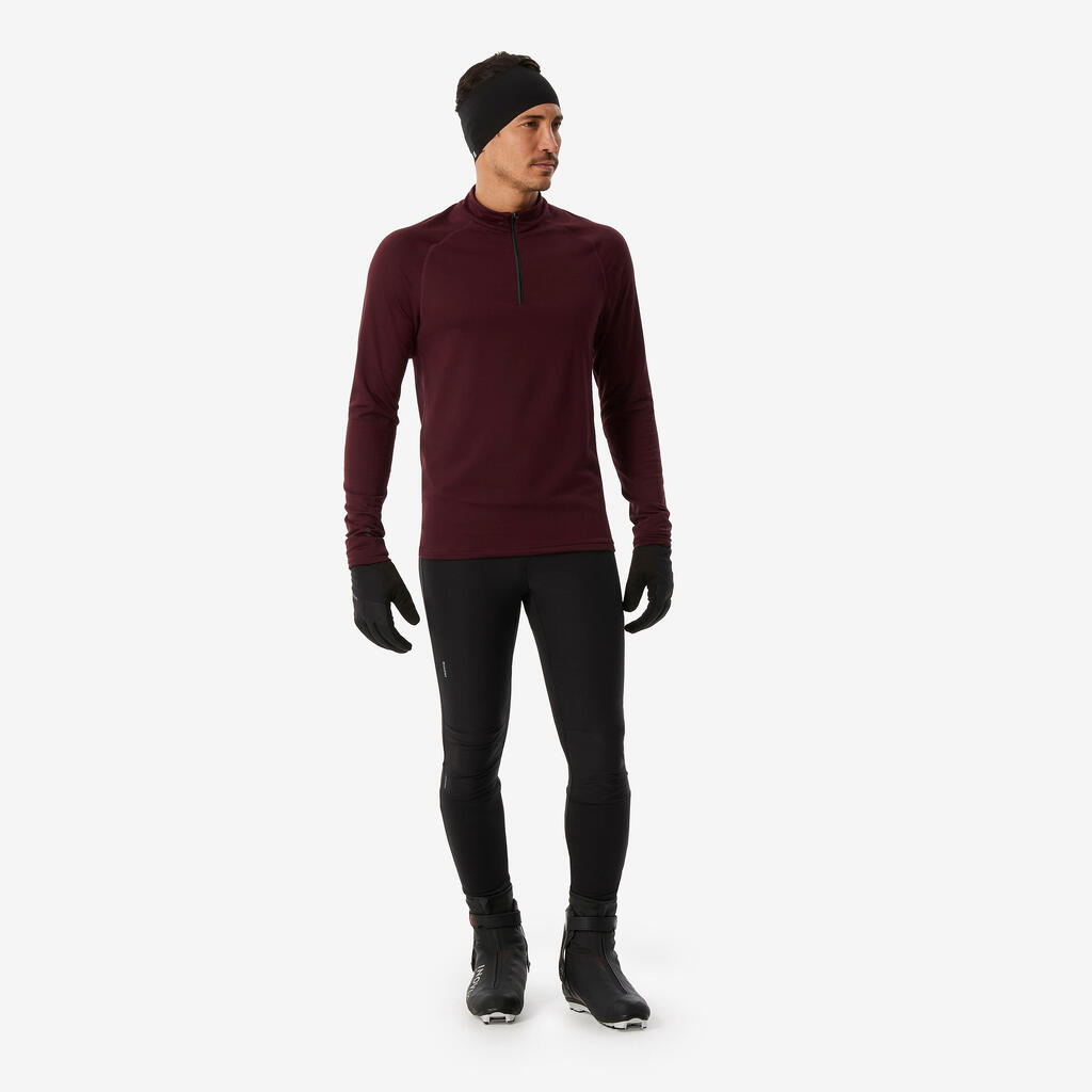 Men’s Ski Base Layer Top 1/2 Zip BL 500 - Maroon