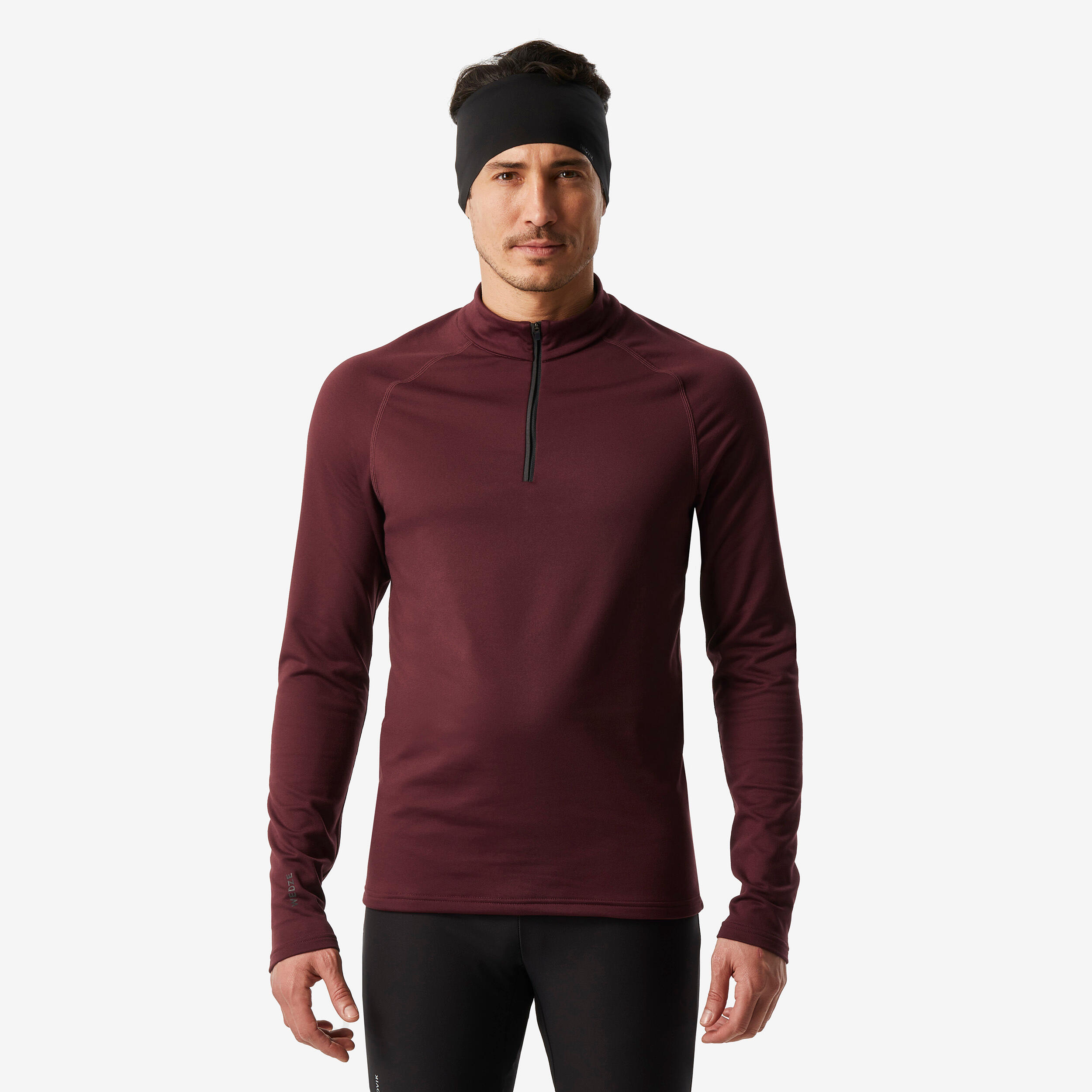 Men’s Thermal Base Layer Ski Top 1/2 Zip BL 500 Dark chocolate