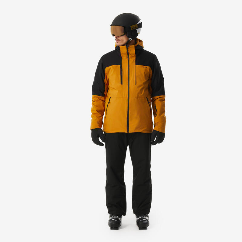 Veste de ski imperméable et résistante homme, 500 SPORT camel et noir