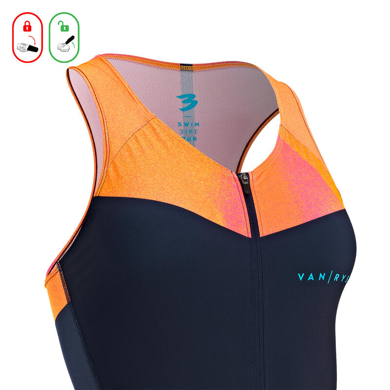 COMBINAISON TRIATHLON TRIFONCTION SD FEMME COURTE DISTANCE NAVY ORANGE