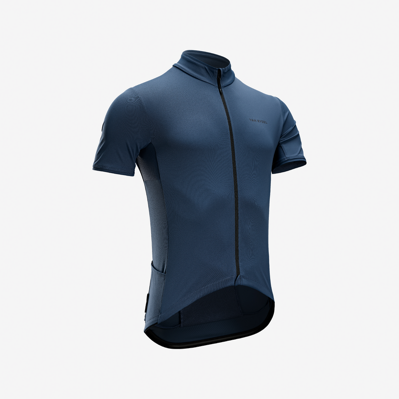 MAILLOT VELO ROUTE MANCHES COURTES ETE HOMME ENDURANCE BLEU ARDOISE pour les clubs et collectivites Decathlon Pro