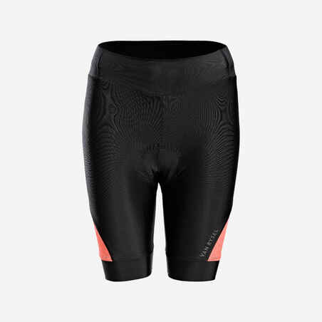 Biciklističke kratke hlače RC500 ženske crno-koraljno crvene 