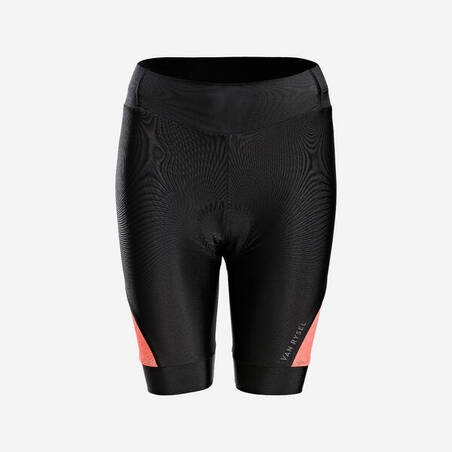 Women's Strapless Summer Road Cycle Shorts Discover - Black/Coral