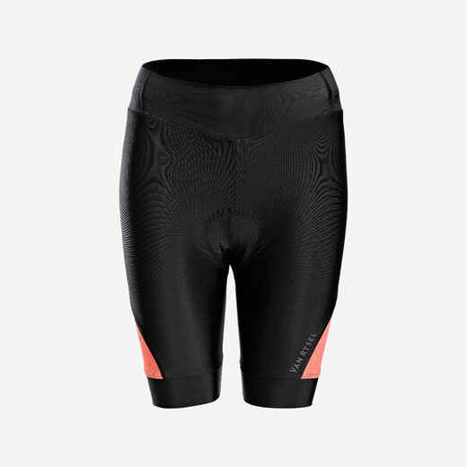 
      Women's Strapless Summer Road Cycle Shorts Discover - Black/Coral
  