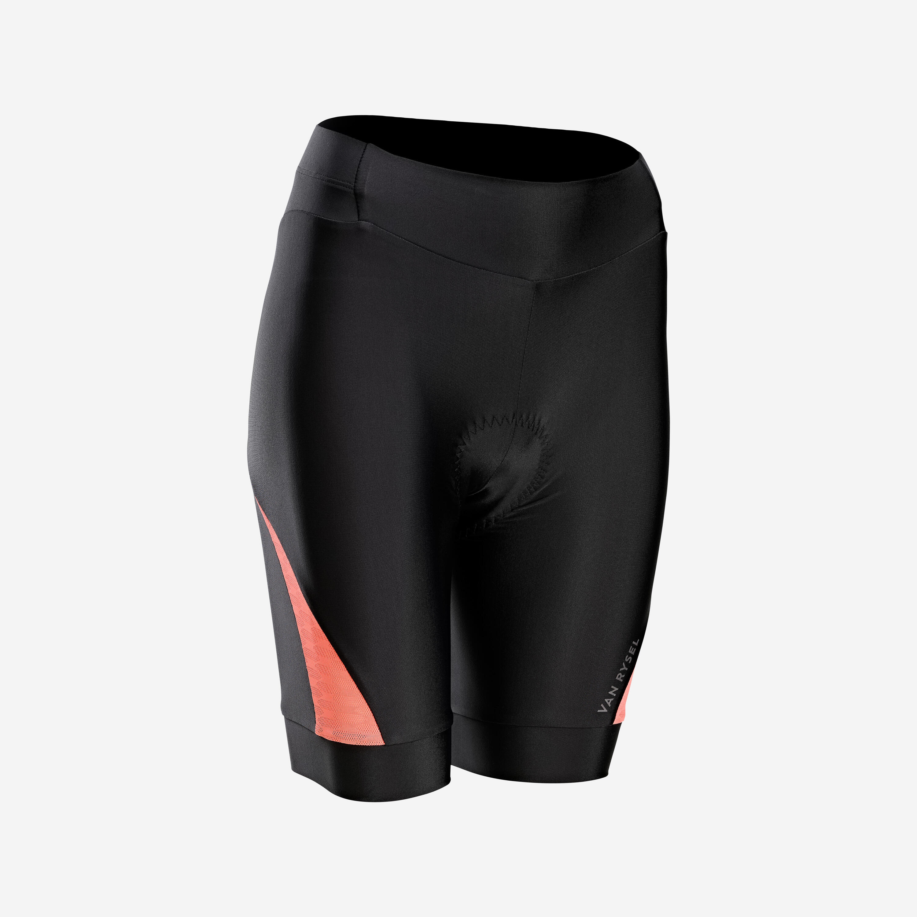 Damesfietsbroek voor racefietsen Discover zonder bretels zwart/koraalrood 2/4